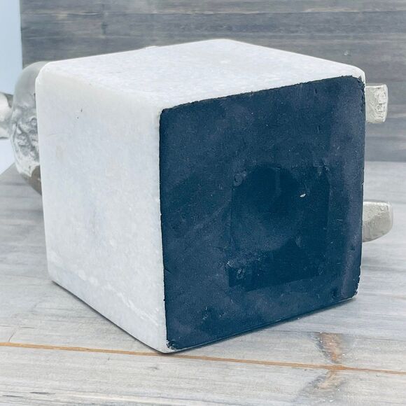 Modern Style Statue of Silver Metal Seated Human Figure Upon Marble Cube Bookend - Picture 6 of 11